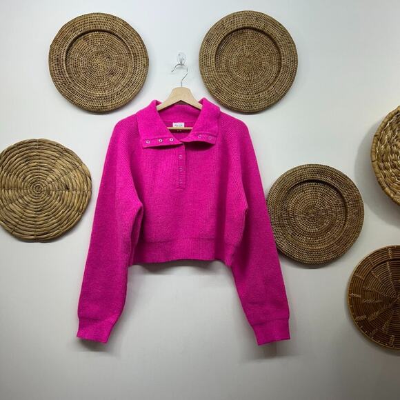 Buckle Sweaters - Buckle Le Lis Hot Pink Quarter Snap Ribbed Crop Cropped Knit Sweater Medium